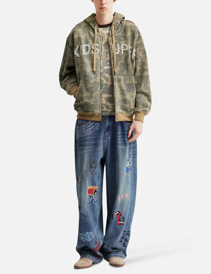 Embroidered Paintings Balloon Pants