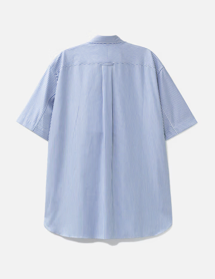 Striped Short Sleeve Shirt With Mix Fabric Patchwork