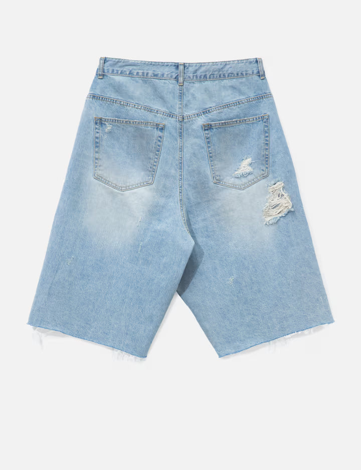 Long Zipper Fly Denim Shorts