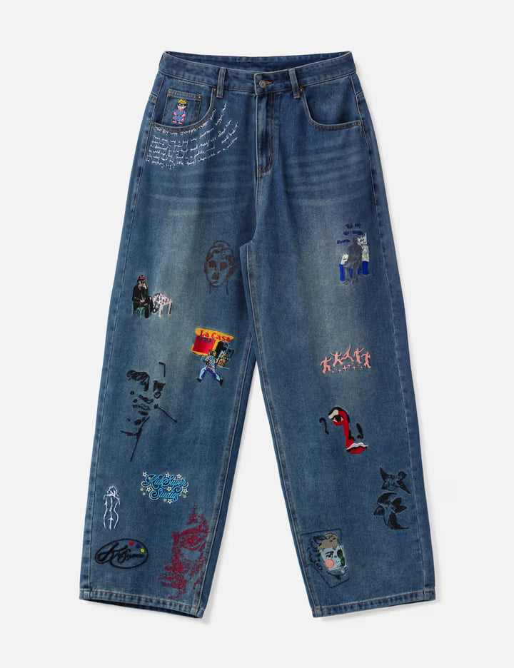 Embroidered Paintings Balloon Pants
