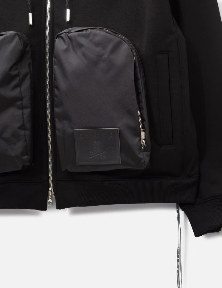 Nylon Pockets Zip-Up Hoodie