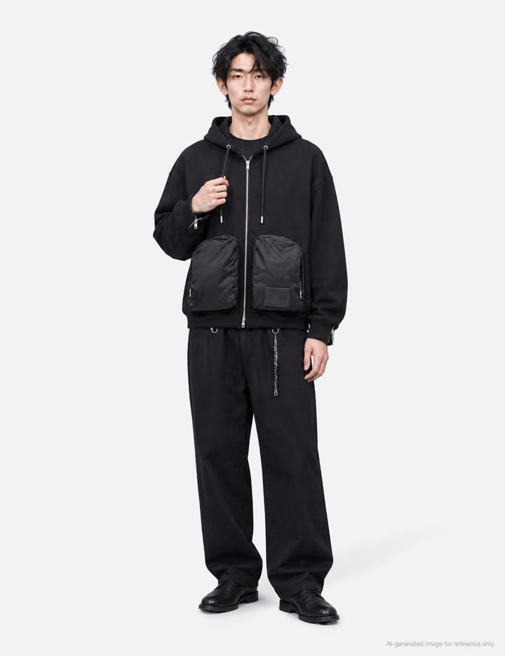 Nylon Pockets Zip-Up Hoodie