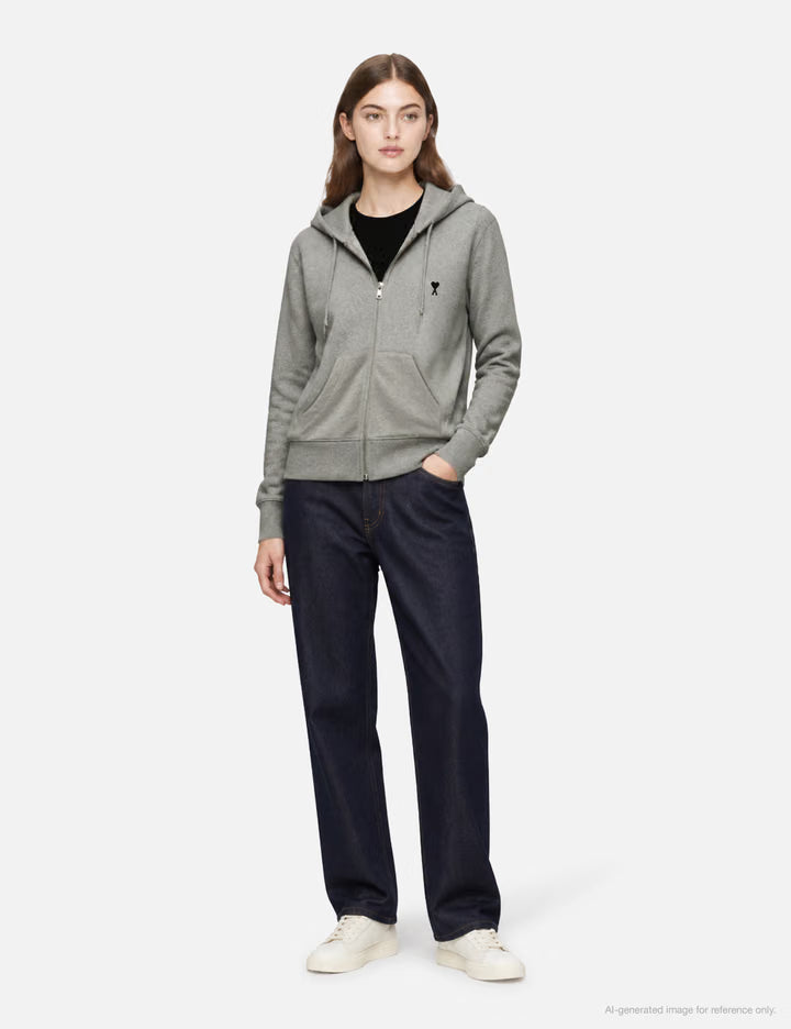 Zipped Cotton Hoodie With Ami De Coeur