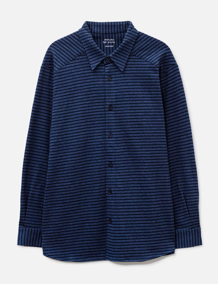 Adam Cotton Shirt In Navy Stripe