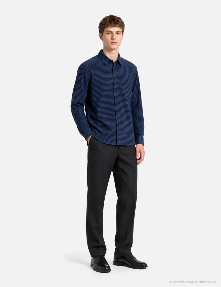 Adam Cotton Shirt In Navy Stripe