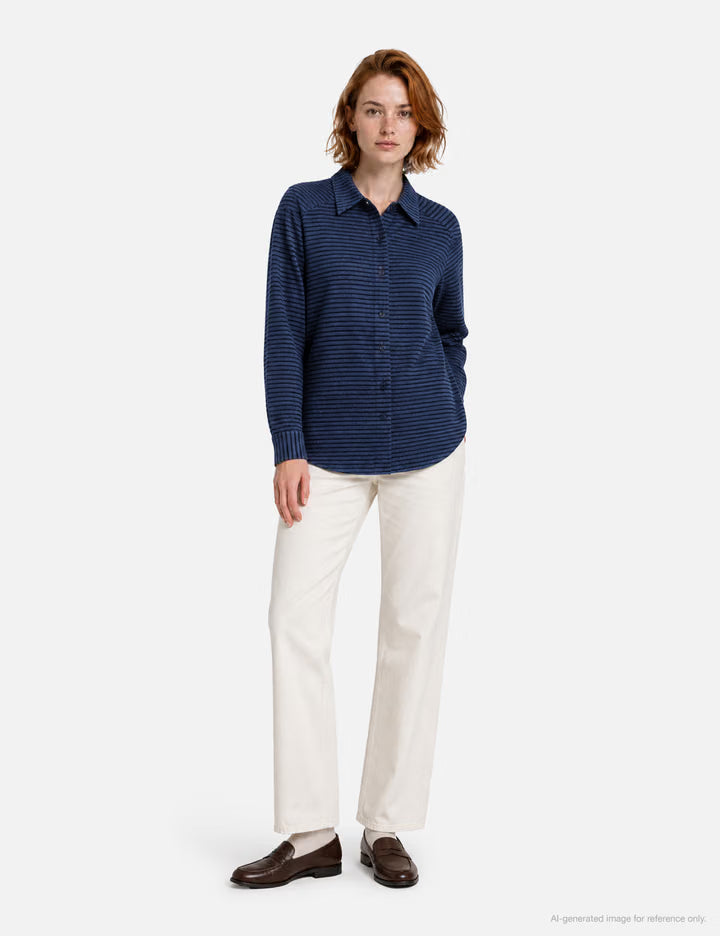 Adam Cotton Shirt In Navy Stripe