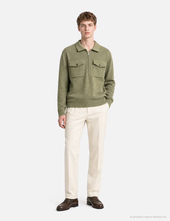 Pocket Collar Knit In Khaki