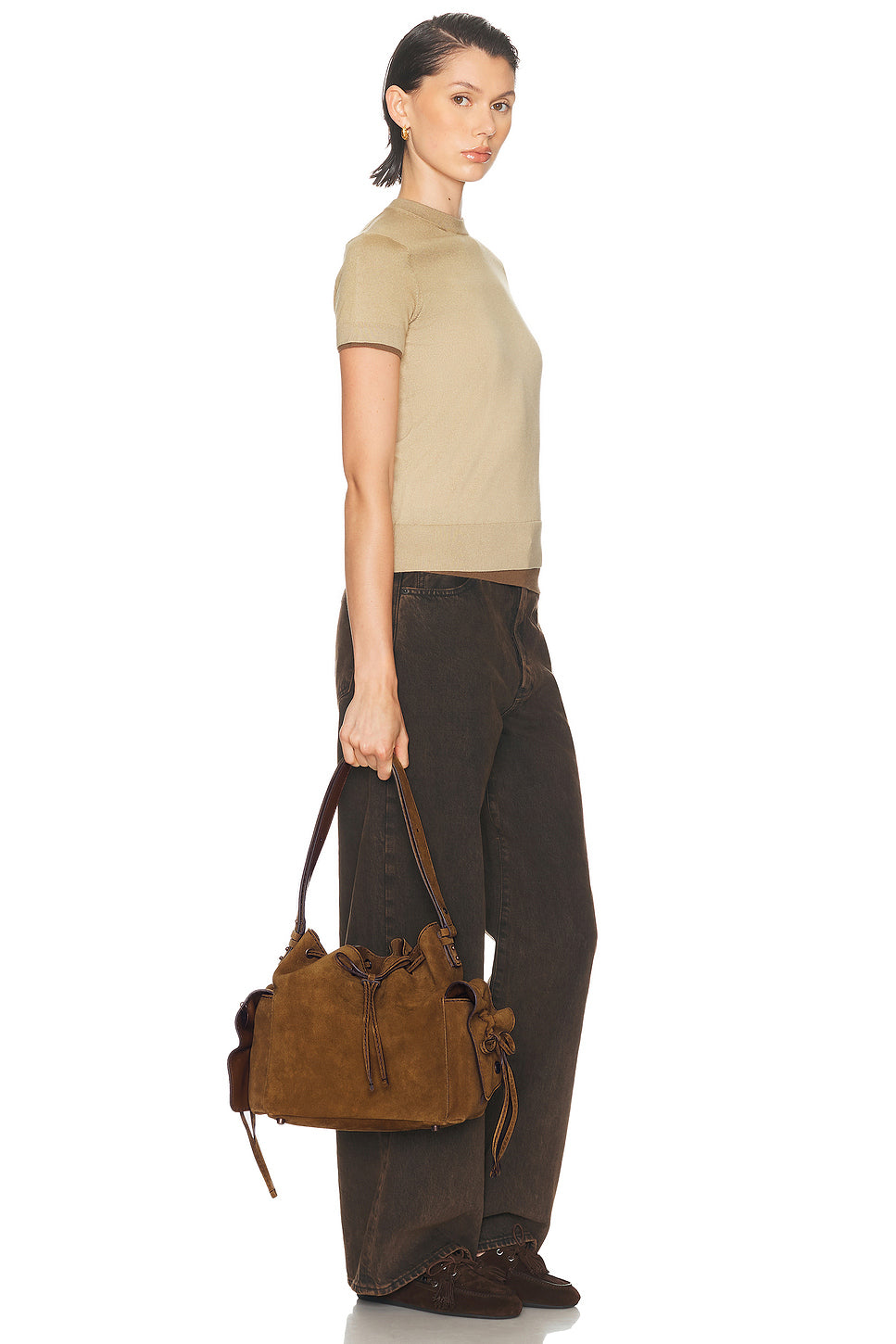 Multipocket Bucket Suede Bag