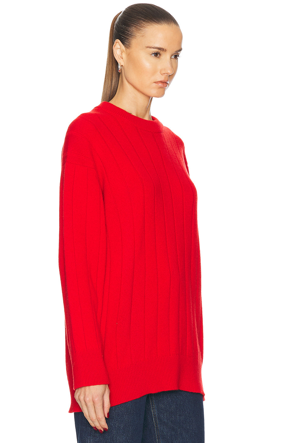 Mock Rib Crewneck Long Sweater