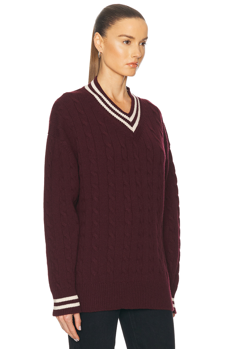 Slouchy Cricket V-Neck Cable Sweater