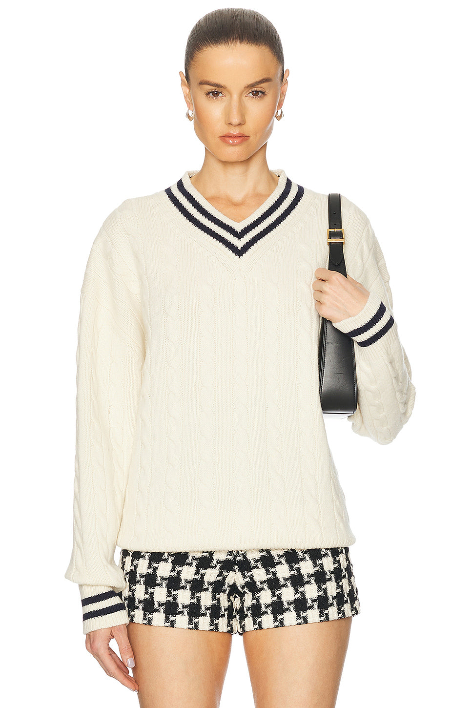 Slouchy Cricket V-Neck Cable Sweater