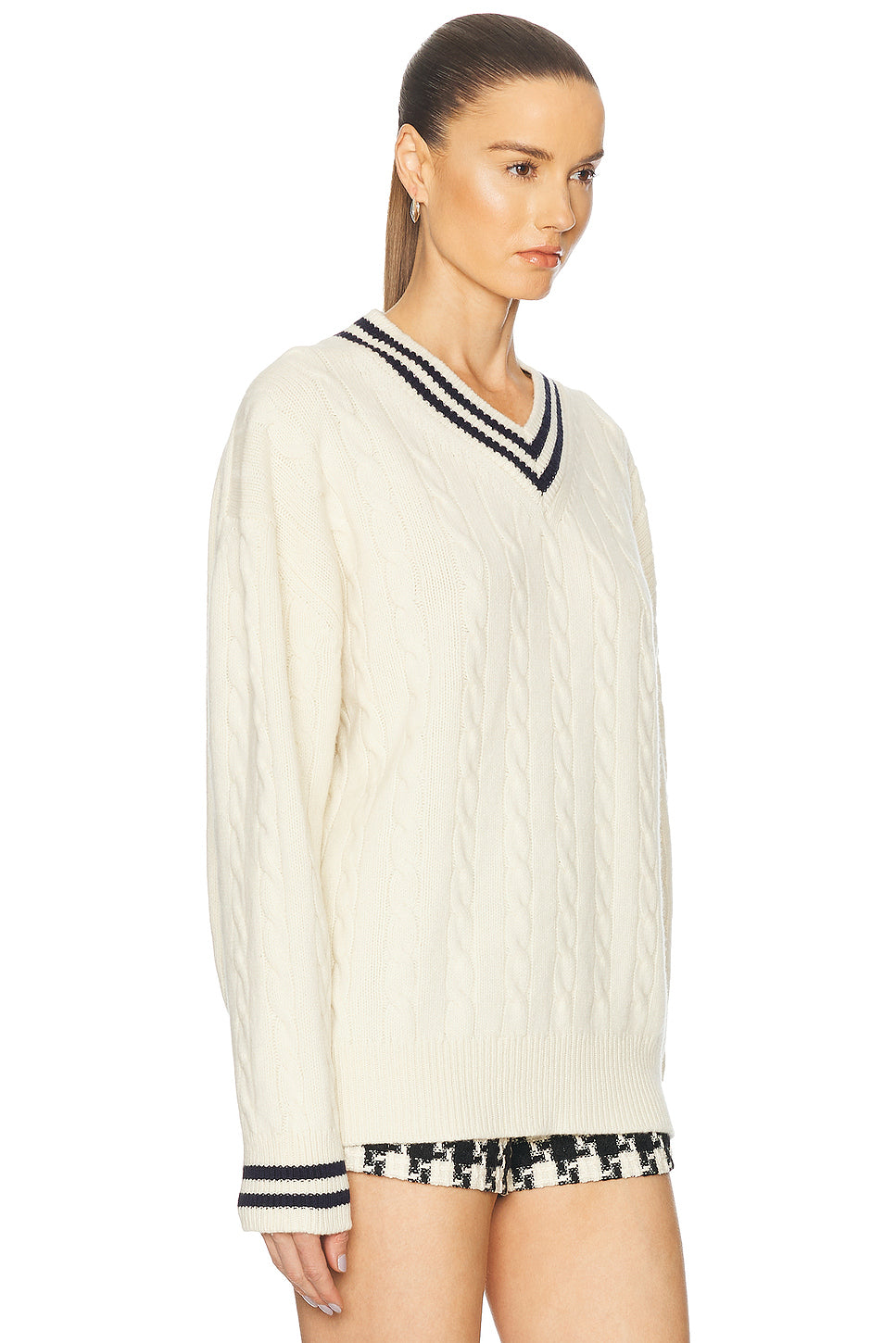 Slouchy Cricket V-Neck Cable Sweater