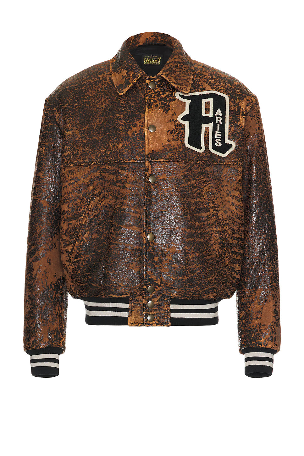 Distressed Leather Letterman Jacket