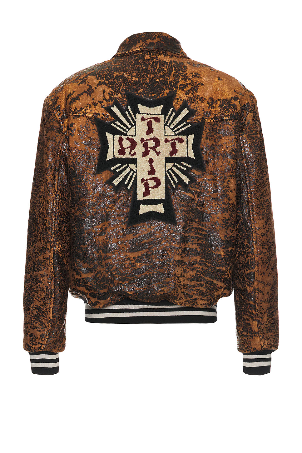 Distressed Leather Letterman Jacket