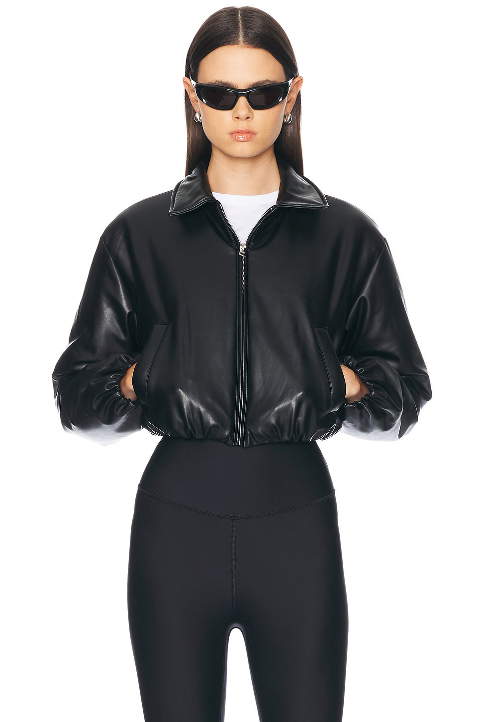 Faux Leather Cropped Premier Bomber Jacket