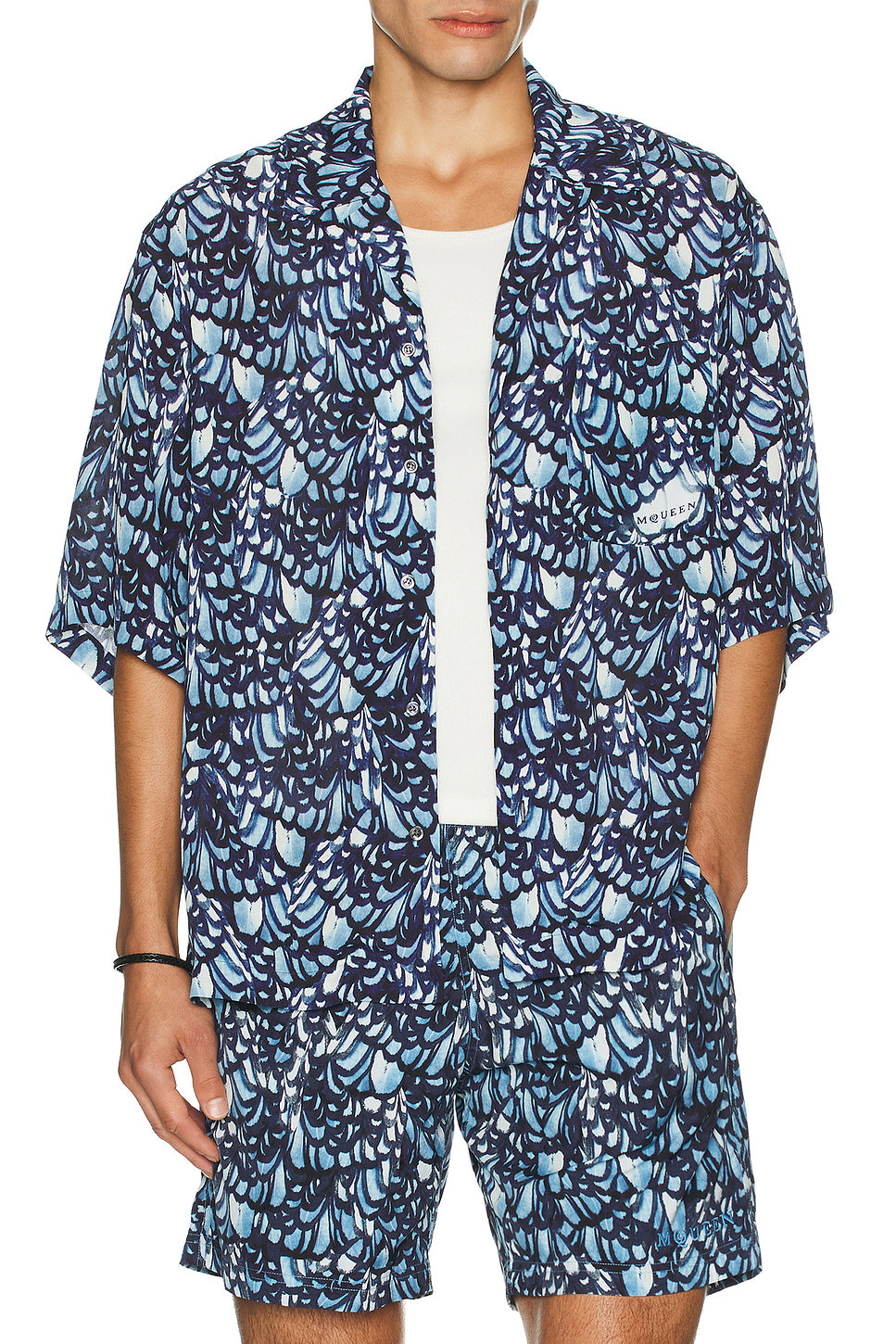 Boxy Feather Print Hawaiian Shirt