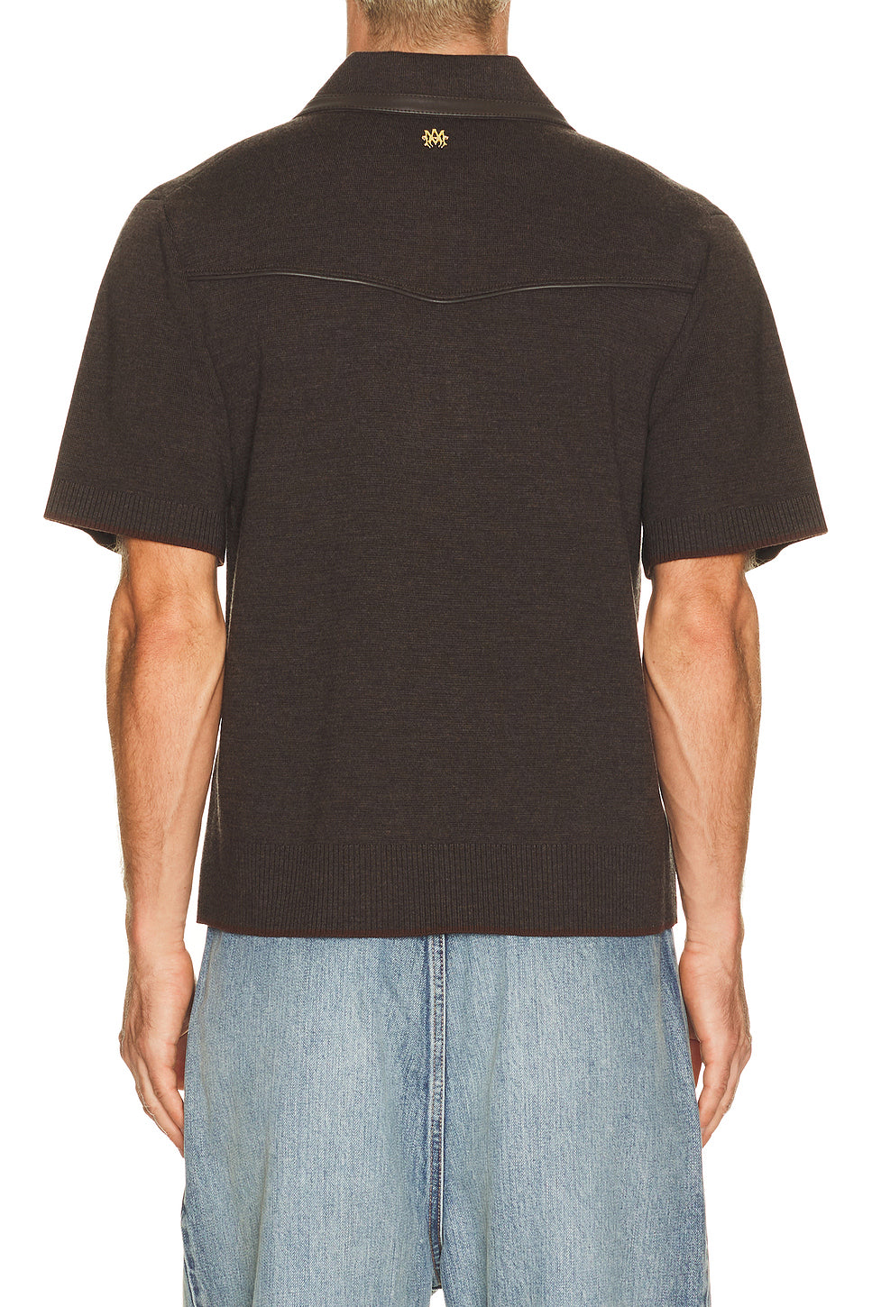 Leather Trim Knit Zipped Polo