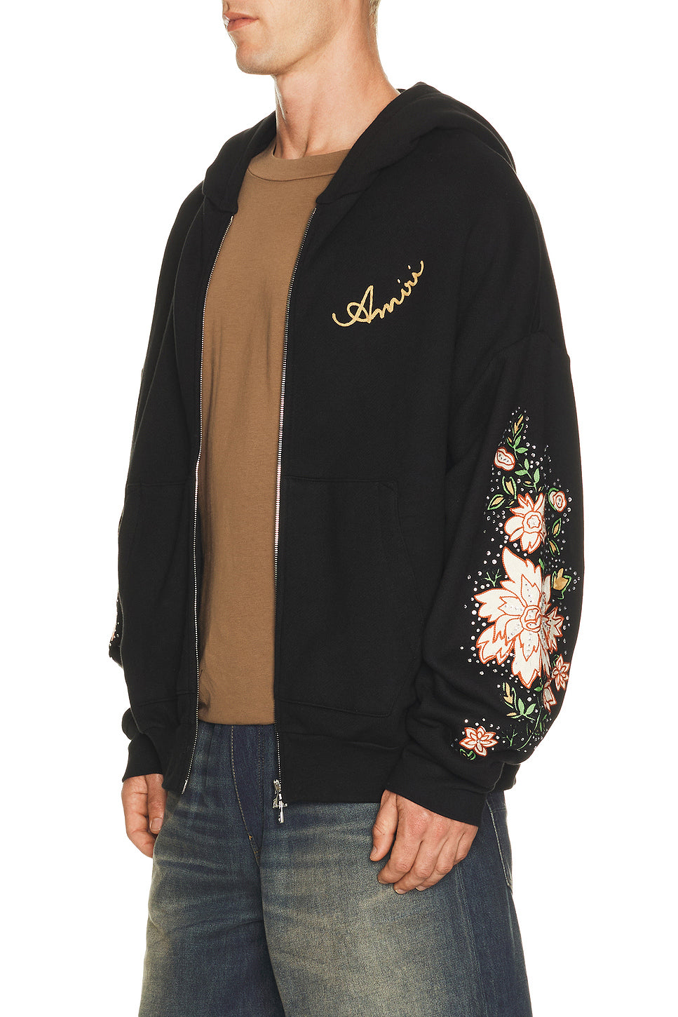 Floral Sleeve OS Zipped Hoodie