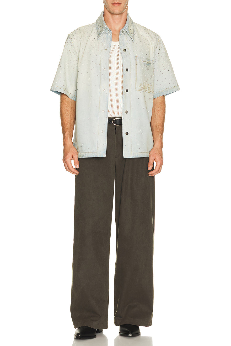 Crystal Long Sleeve OS Denim Shirt