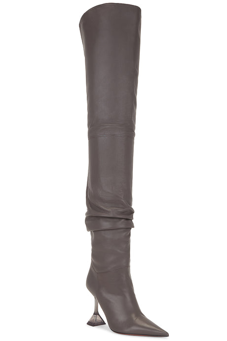 Olivia Glass Thigh High Nappa Boot In Grey