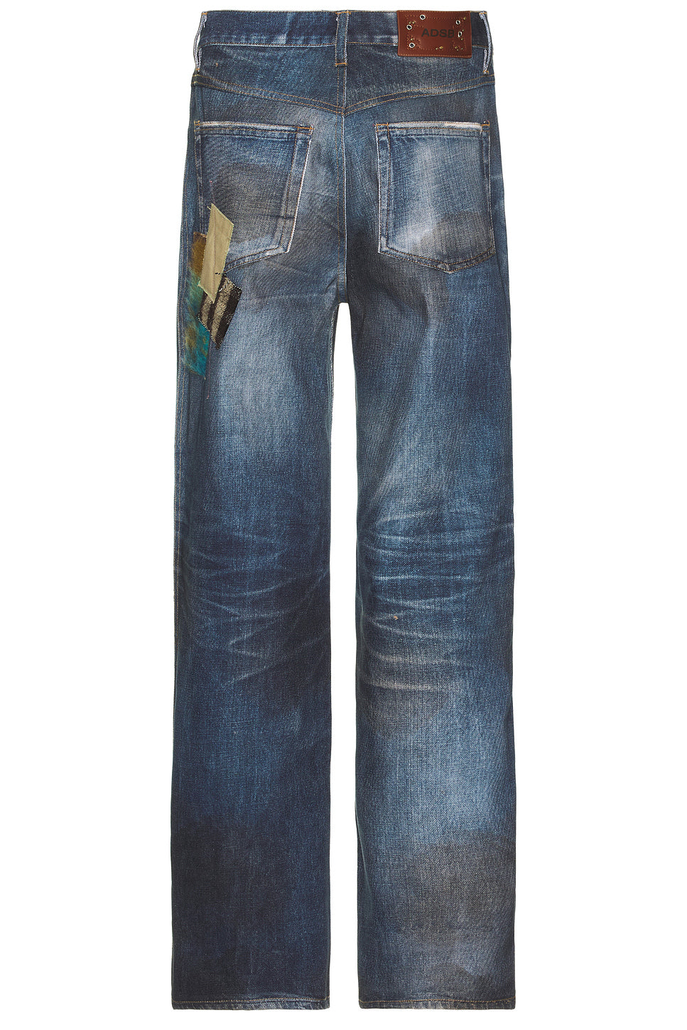 Unisex Patchwork Printed Denim Trompe L`Oeil Jeans