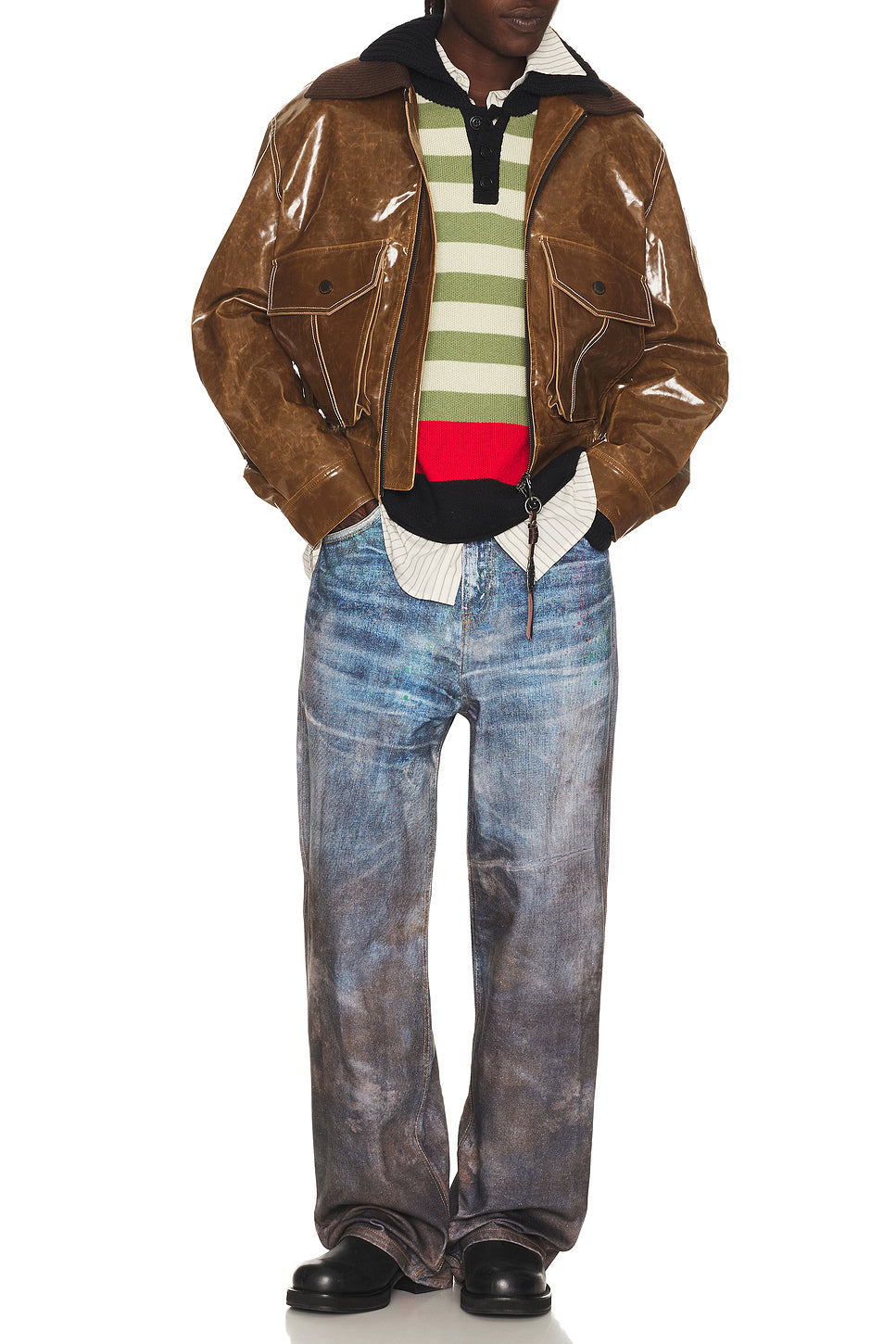 Stripe Damaged Polo Sweater