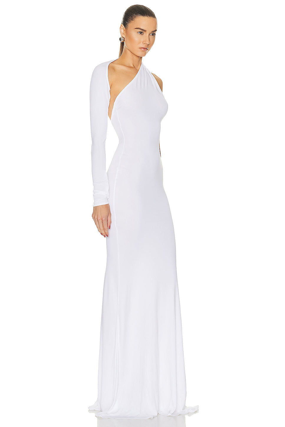 One Sleeve Wrap Ruched Gown