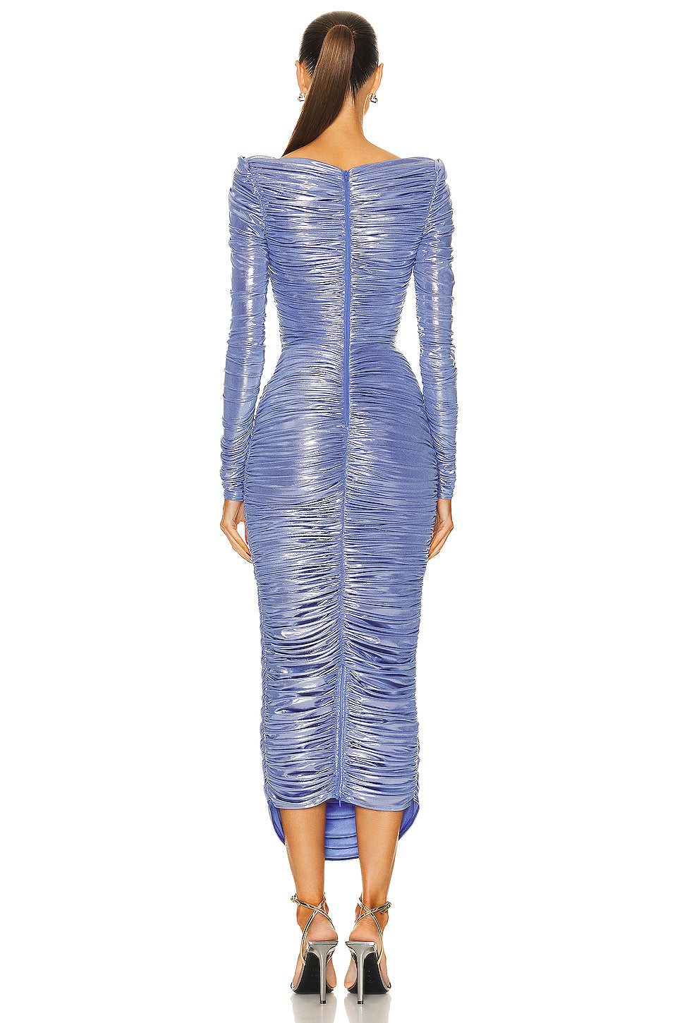 Long Sleeve Ruched Metallic Dress