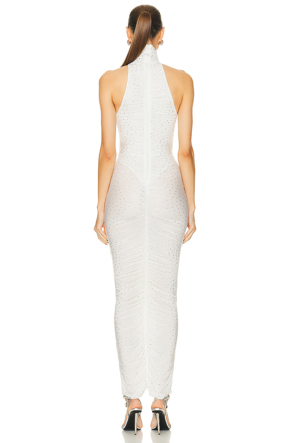 Crystal Turtleneck Ruched Column Dress