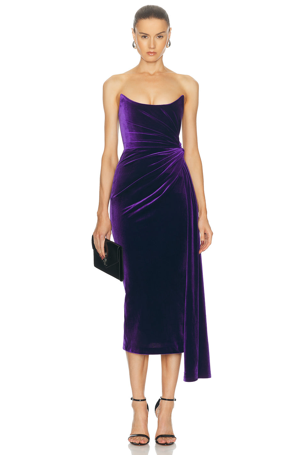 Strapless Twisted Velvet Midi Dress