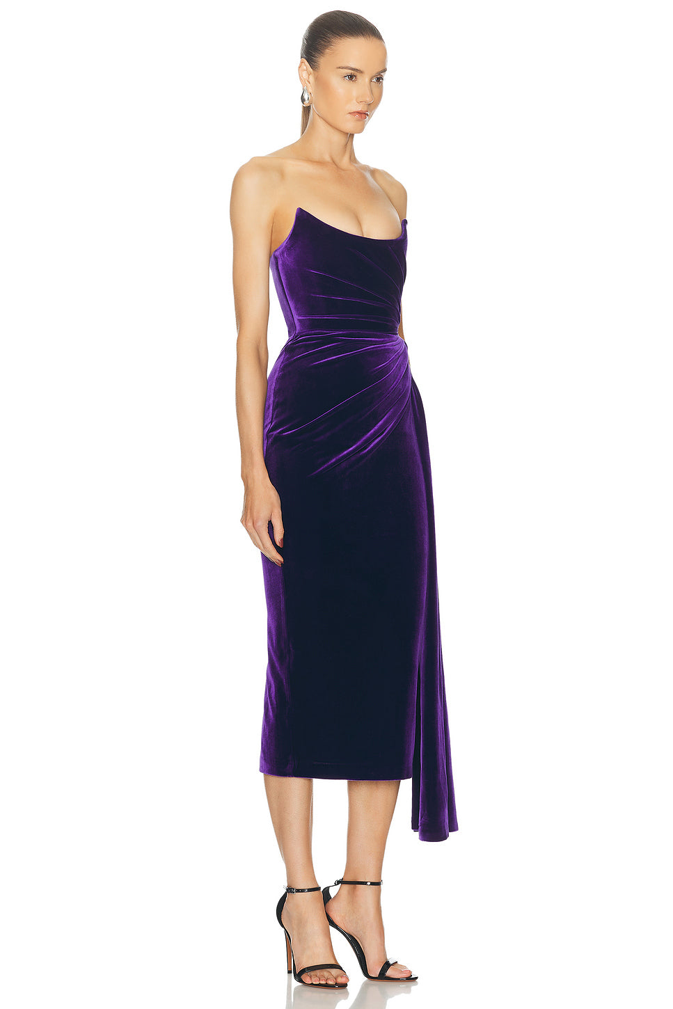 Strapless Twisted Velvet Midi Dress