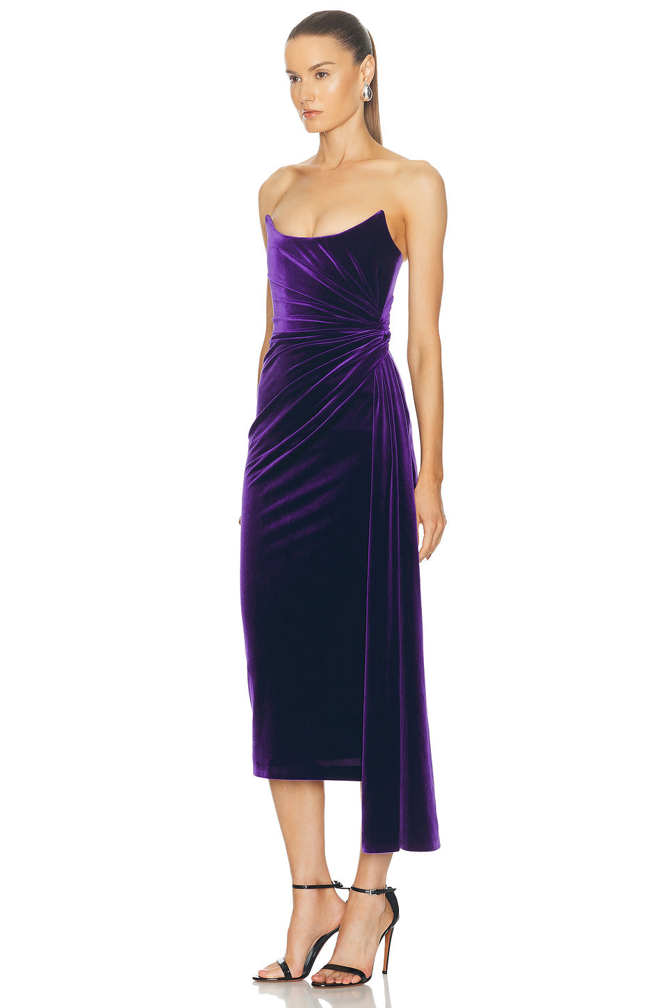 Strapless Twisted Velvet Midi Dress