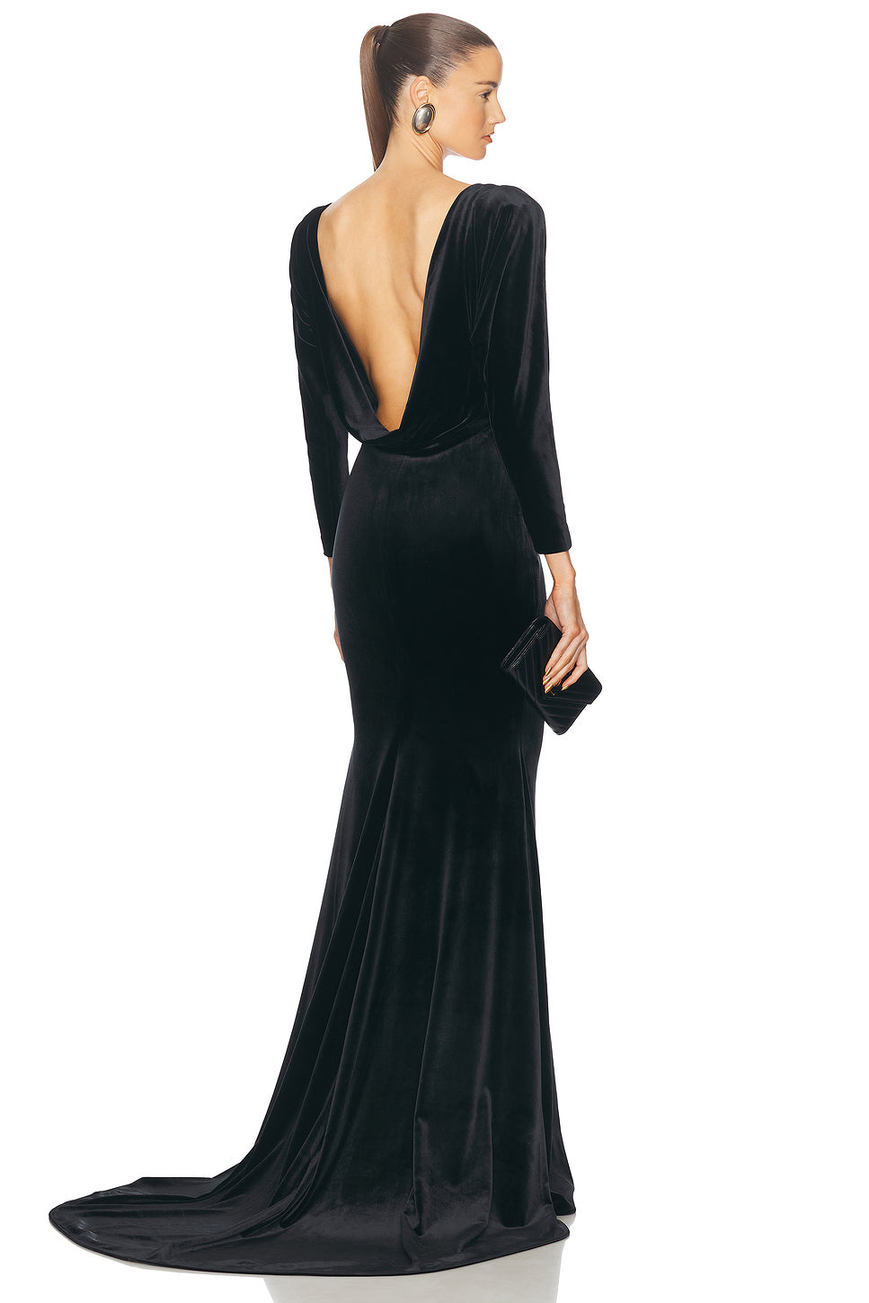 Draped Open Back Velvet Gown