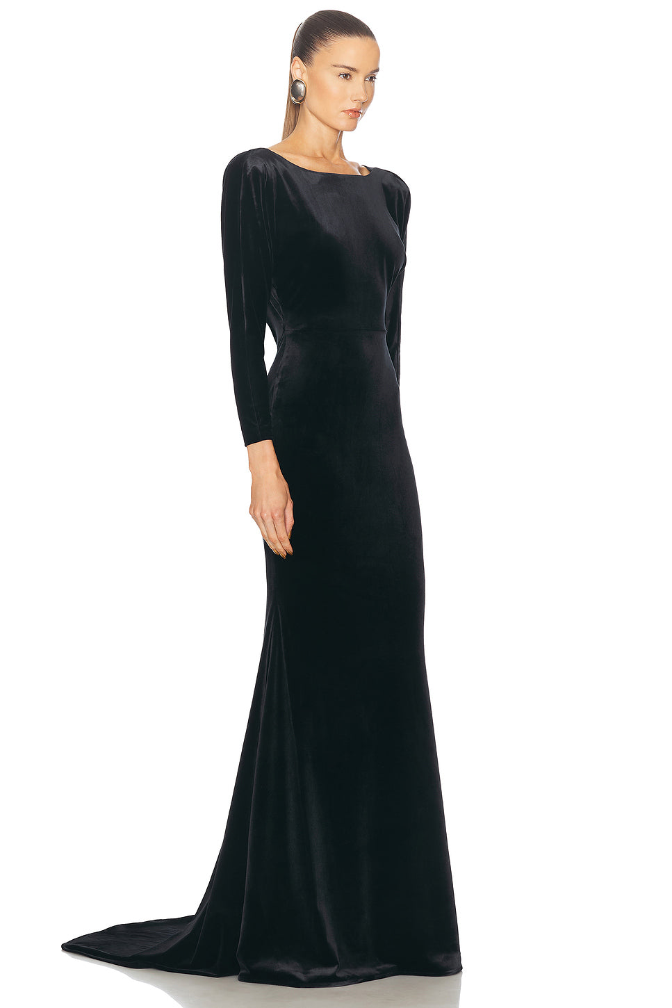 Draped Open Back Velvet Gown