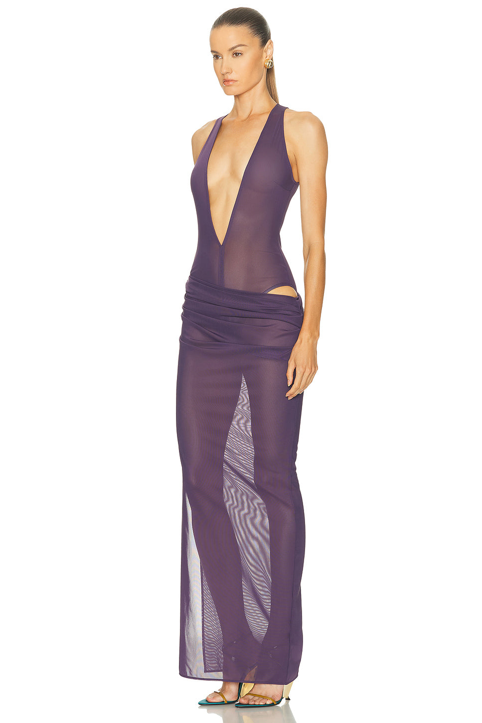 Tucked Halter Column Dress