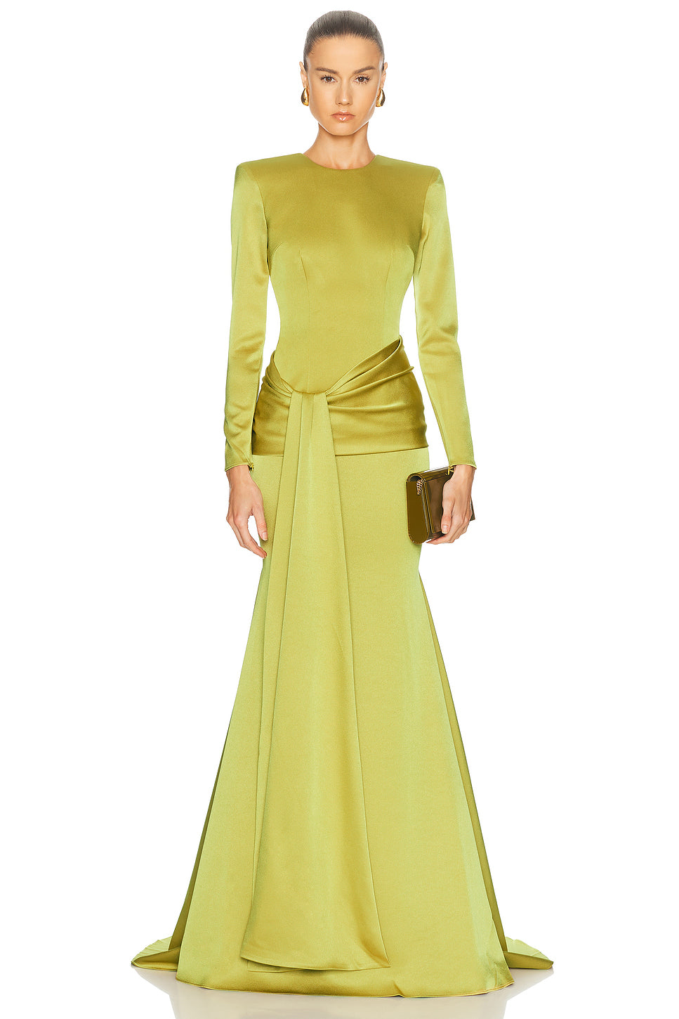 Long Sleeve Drape Sash Gown