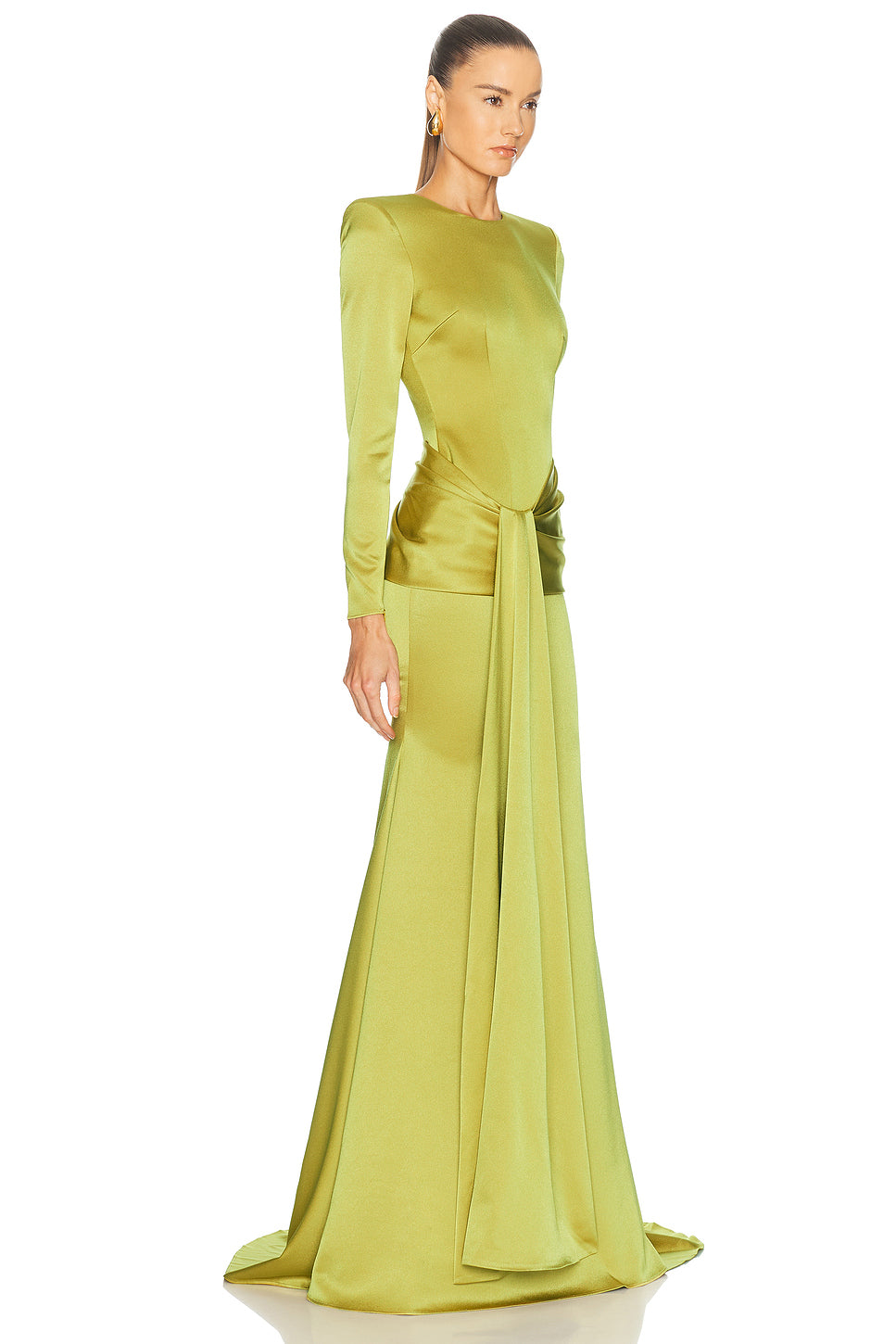 Long Sleeve Drape Sash Gown