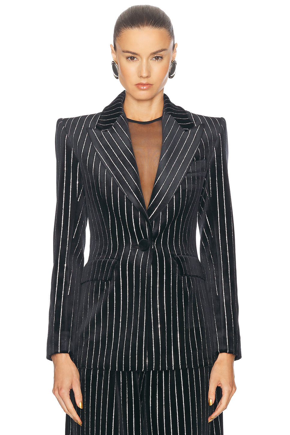 Crystal Velvet Single Breasted Fitted Blazer