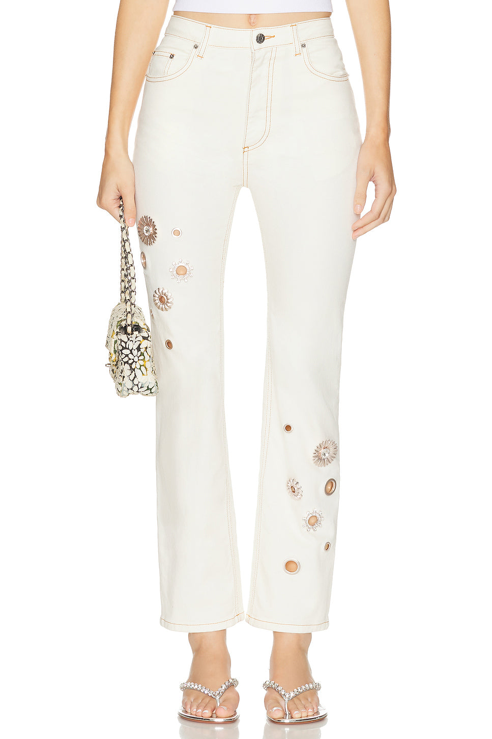 Crystal Grommet Straight Leg Jean