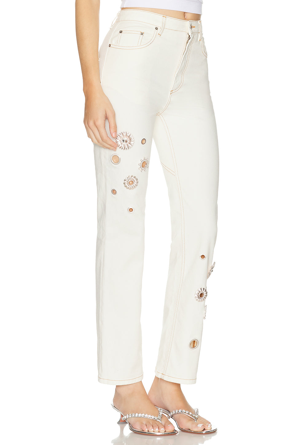 Crystal Grommet Straight Leg Jean