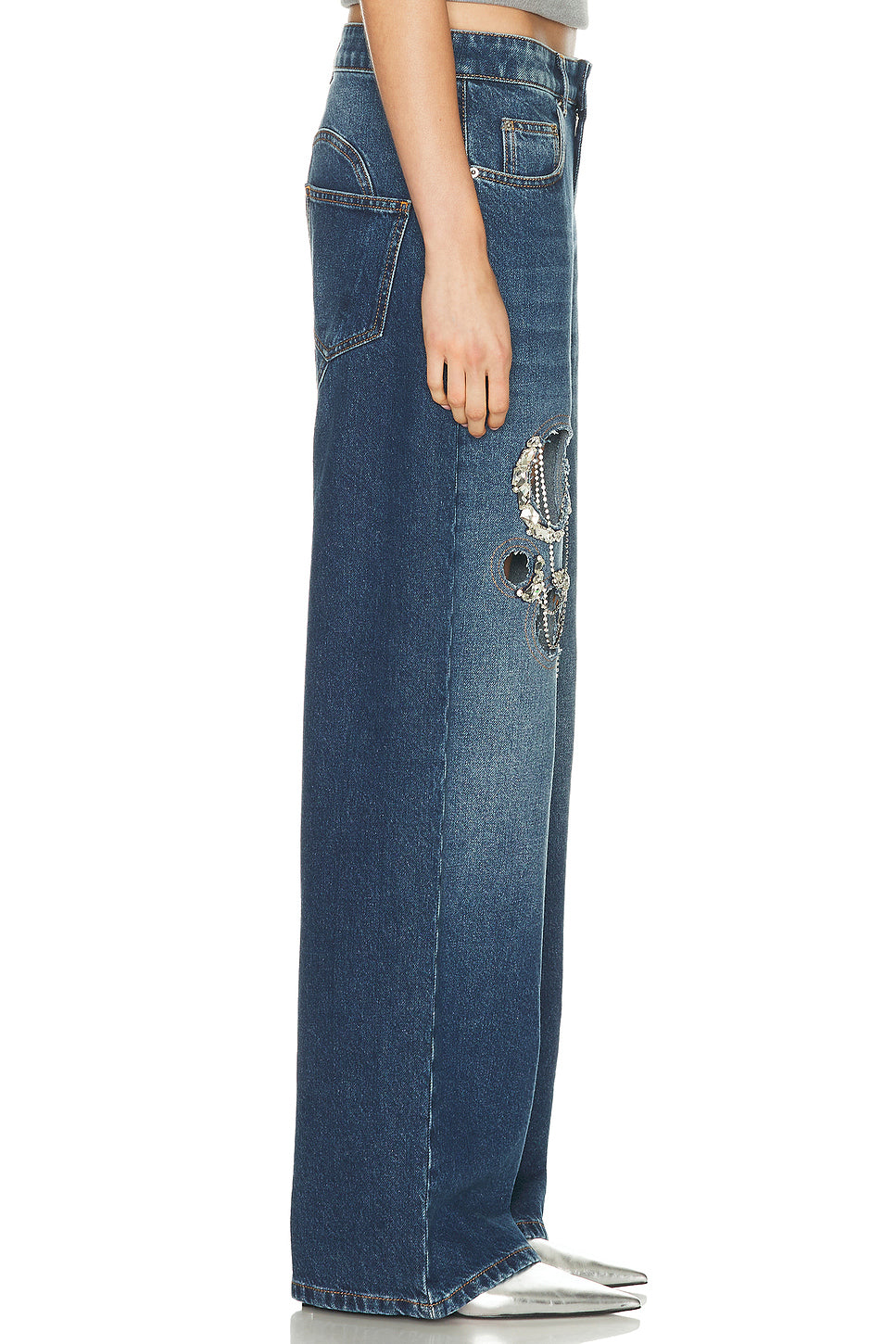 Crystal Chain Cutout Relaxed Leg