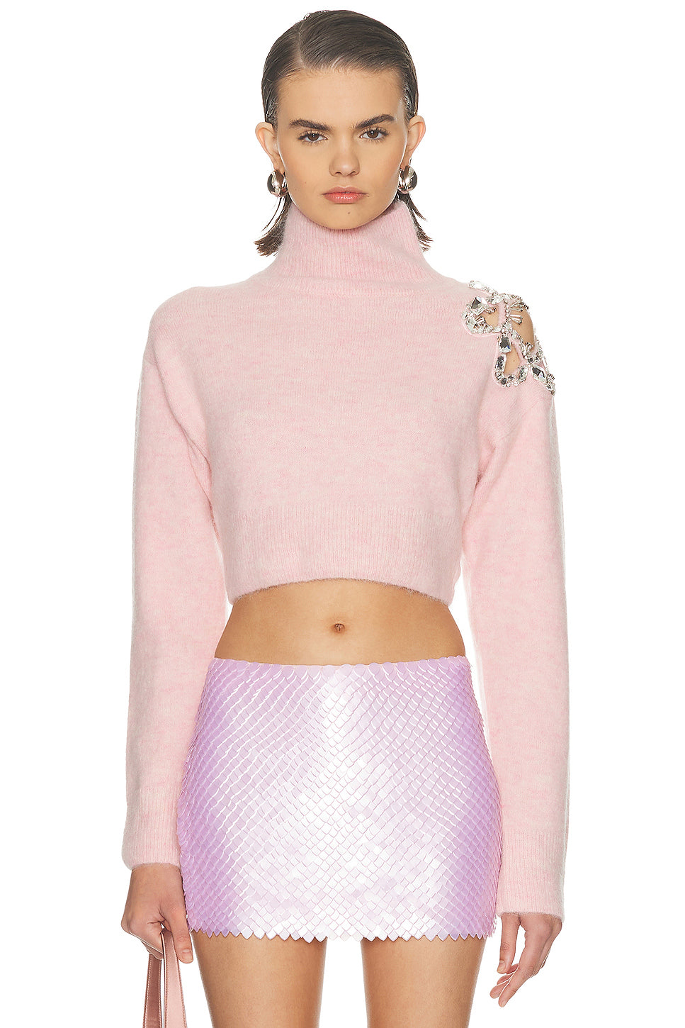 Flower Cropped Turtleneck Sweater
