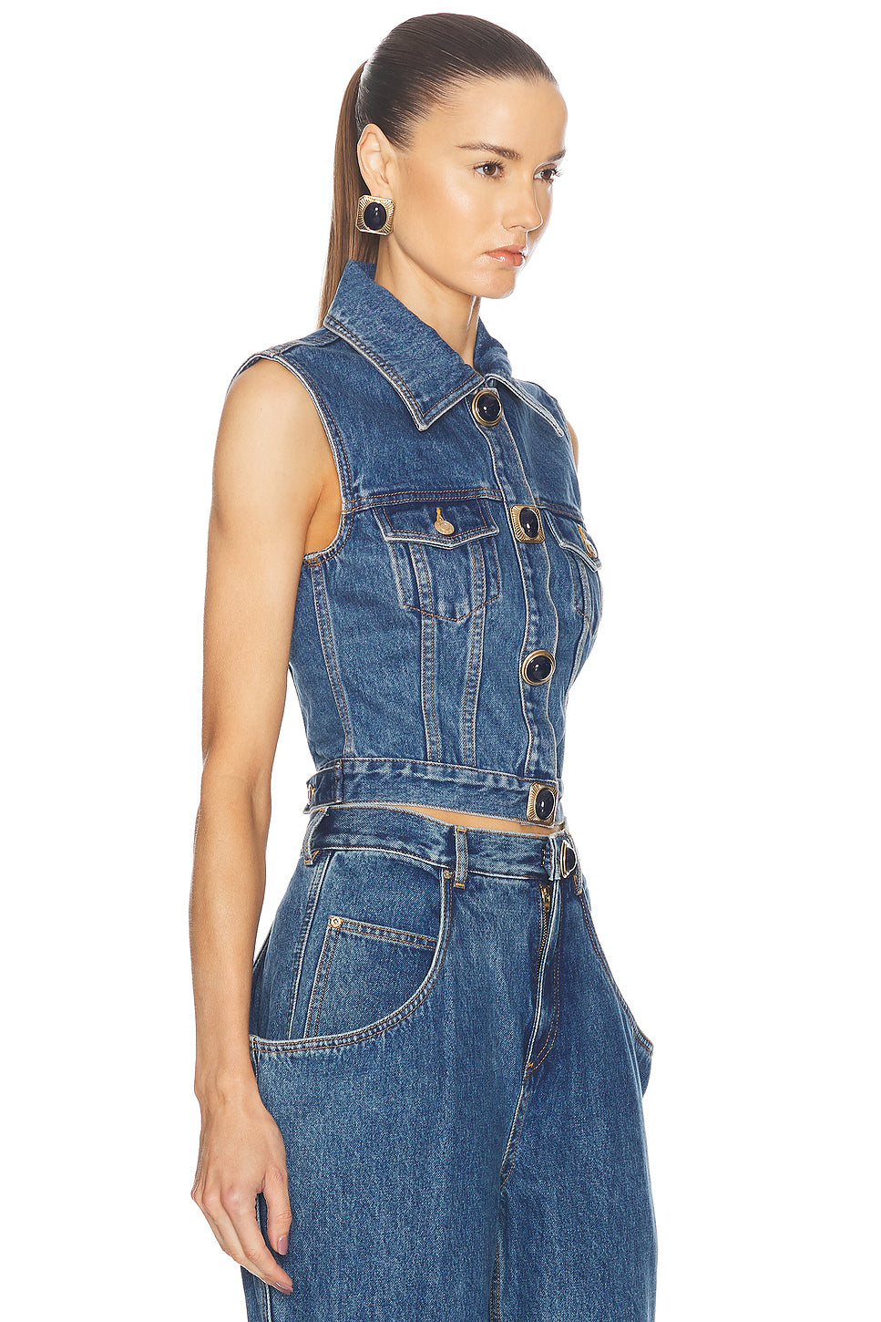 Gemstone Button Denim Gilet