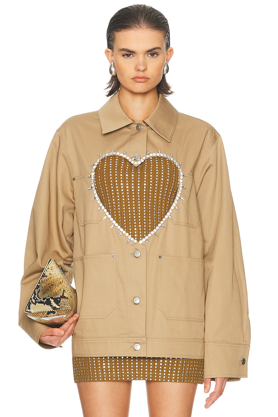 Crystal Heart Cutout Cargo Jacket