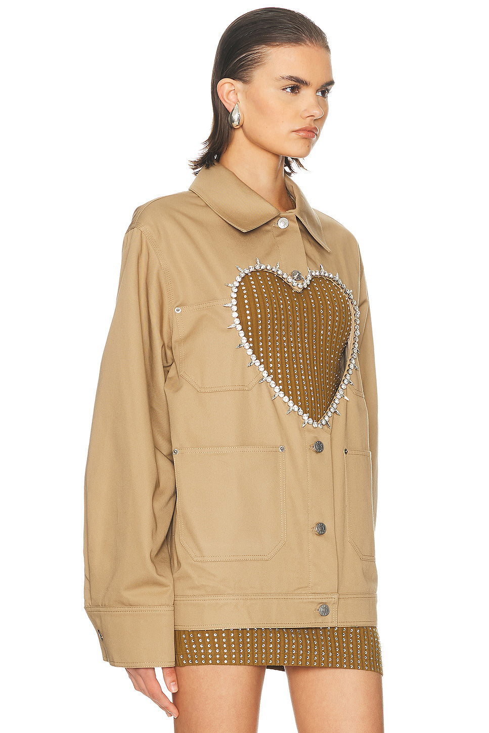 Crystal Heart Cutout Cargo Jacket