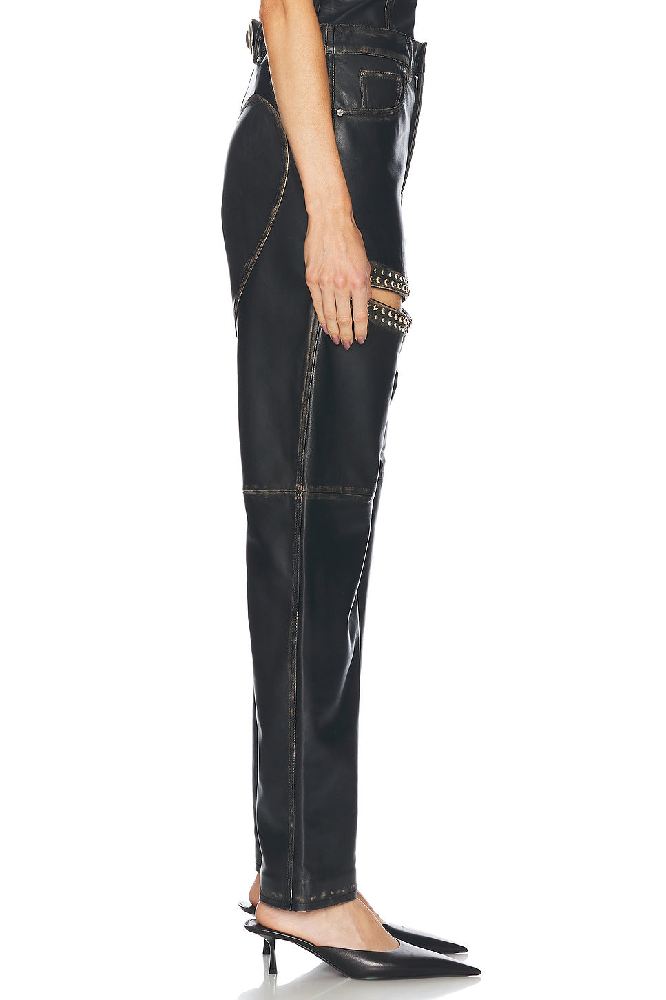 Studded Leather Slit Leg Pant