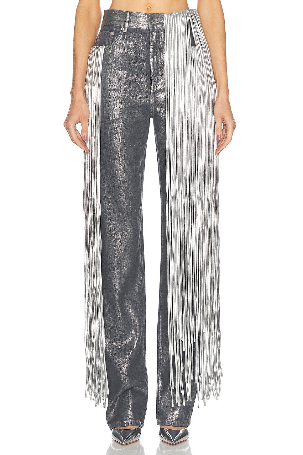 Metallic Fringe Straight Leg Pant