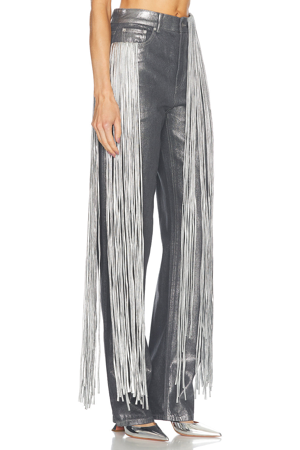 Metallic Fringe Straight Leg Pant