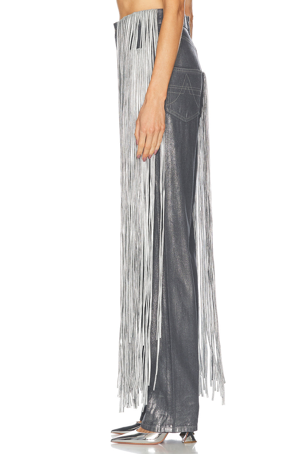 Metallic Fringe Straight Leg Pant