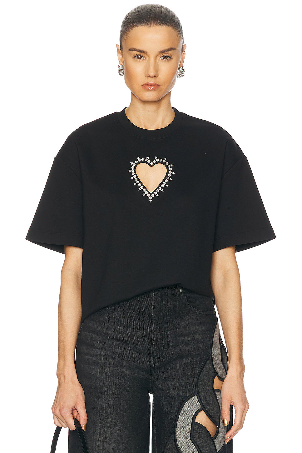 Crystal Heart Cutout T-Shirt